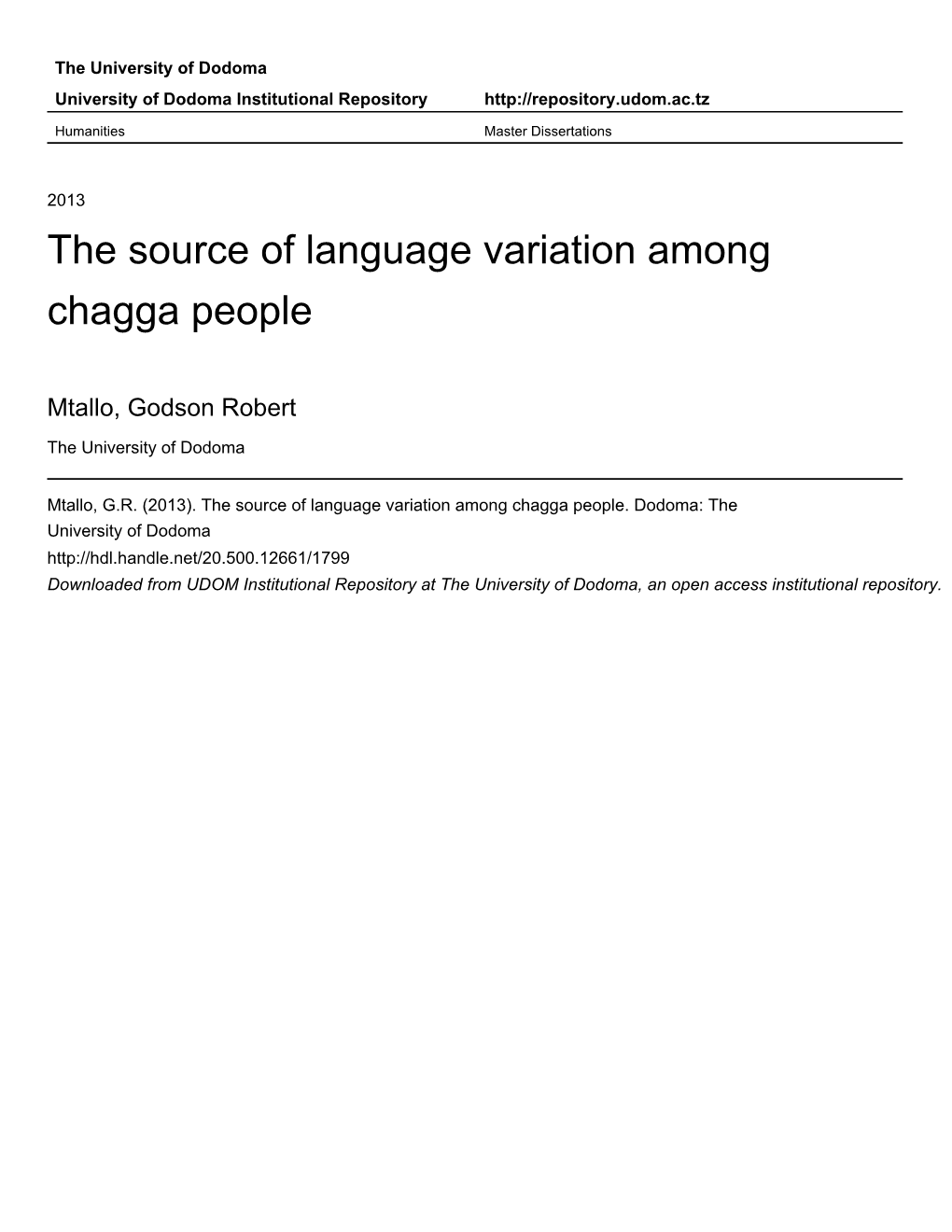 The Source of Language Variation Among Chagga People