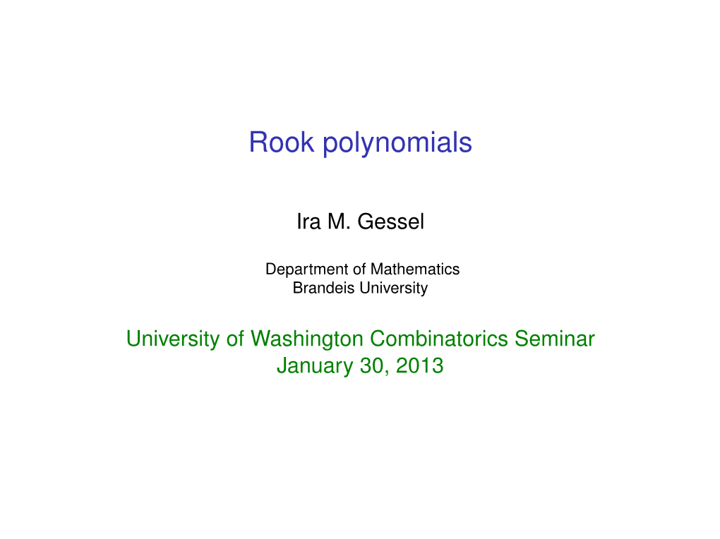 Rook Polynomials