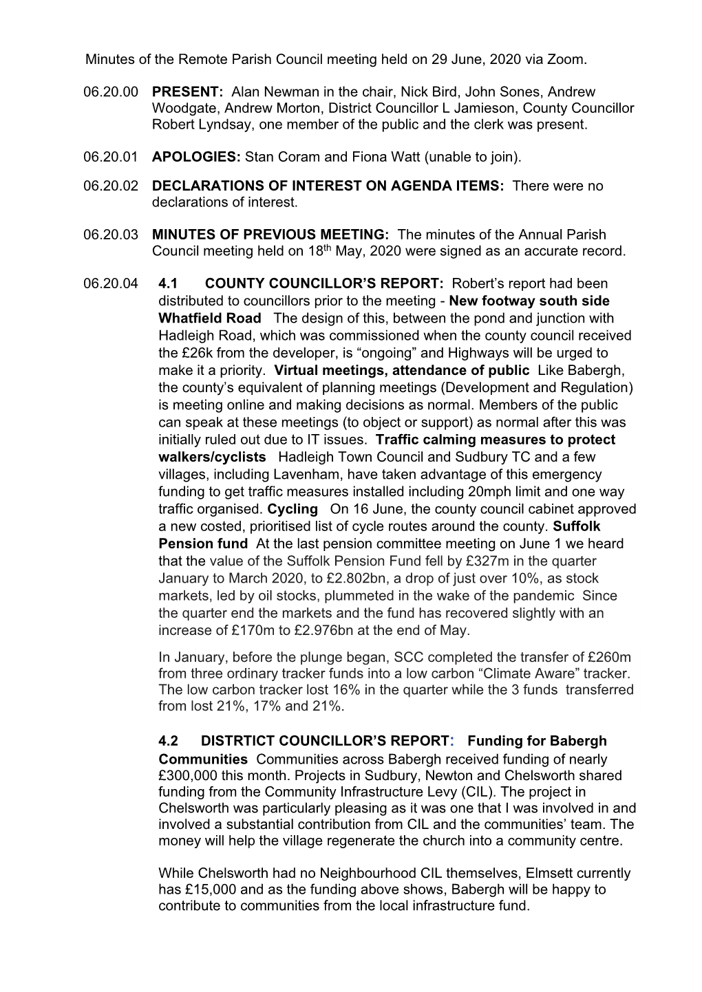 Minutes of the Parish Council Meeting Held on 11 November