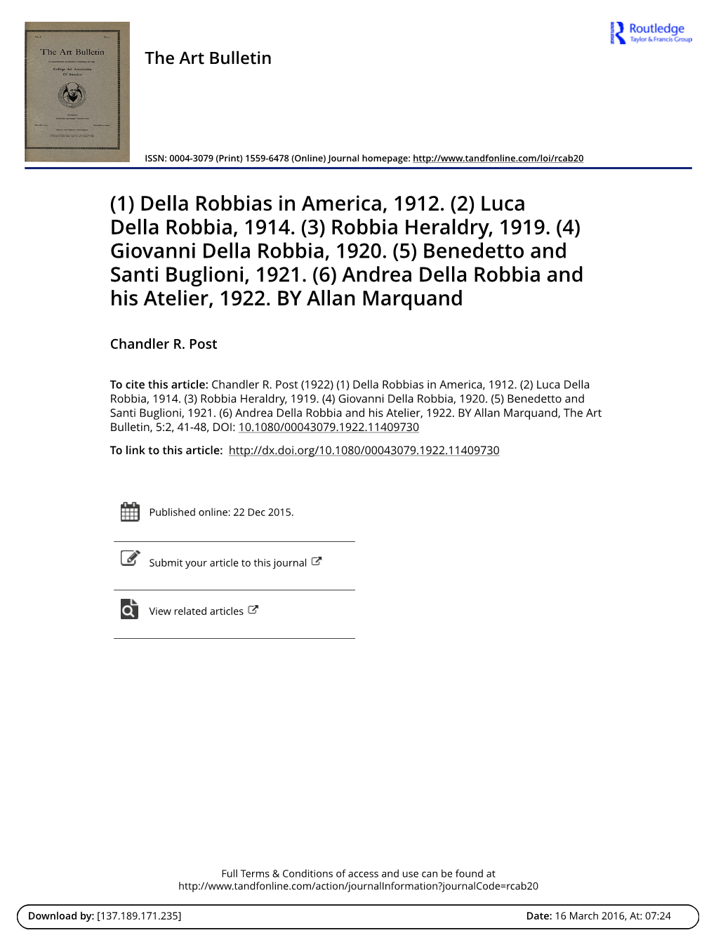 Giovanni Della Robbia, 1920. (5) Benedetto and Santi Buglioni, 1921