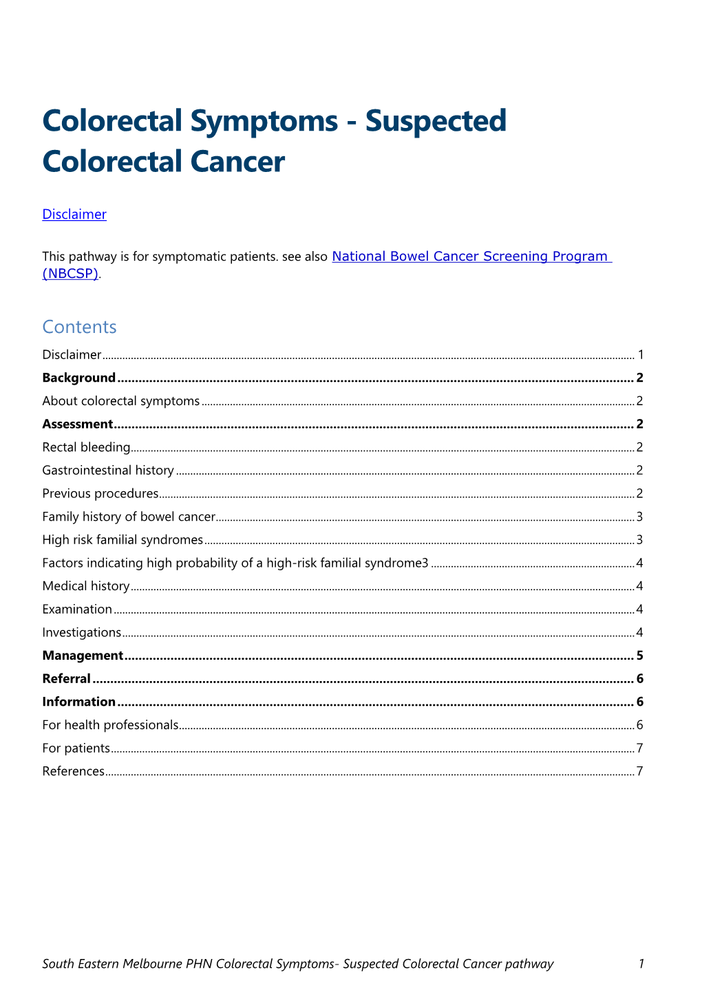 Colorectal Cancer Symptoms