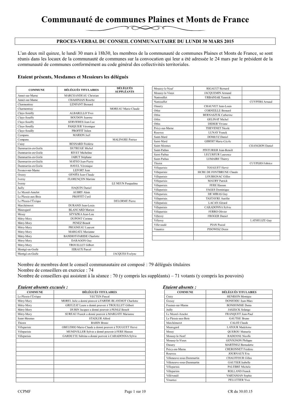 Compte-Rendu Du 30/03/2015