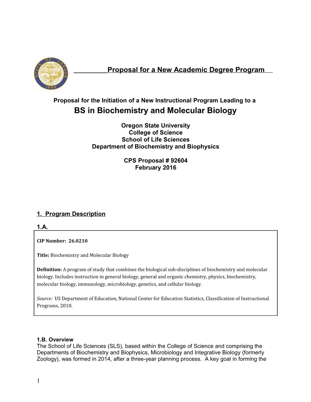 Proposal for the Initiation of a New Instructional Program Leading to A