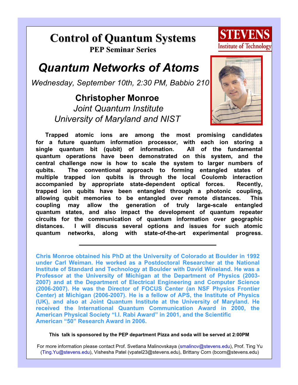 Christopher Monroe Joint Quantum Institute University of Maryland and NIST