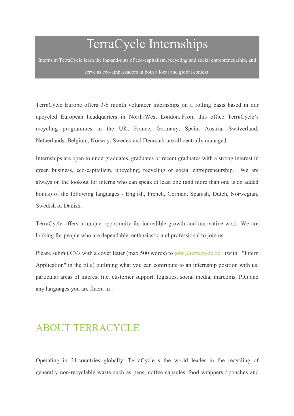 Terracycle Internships