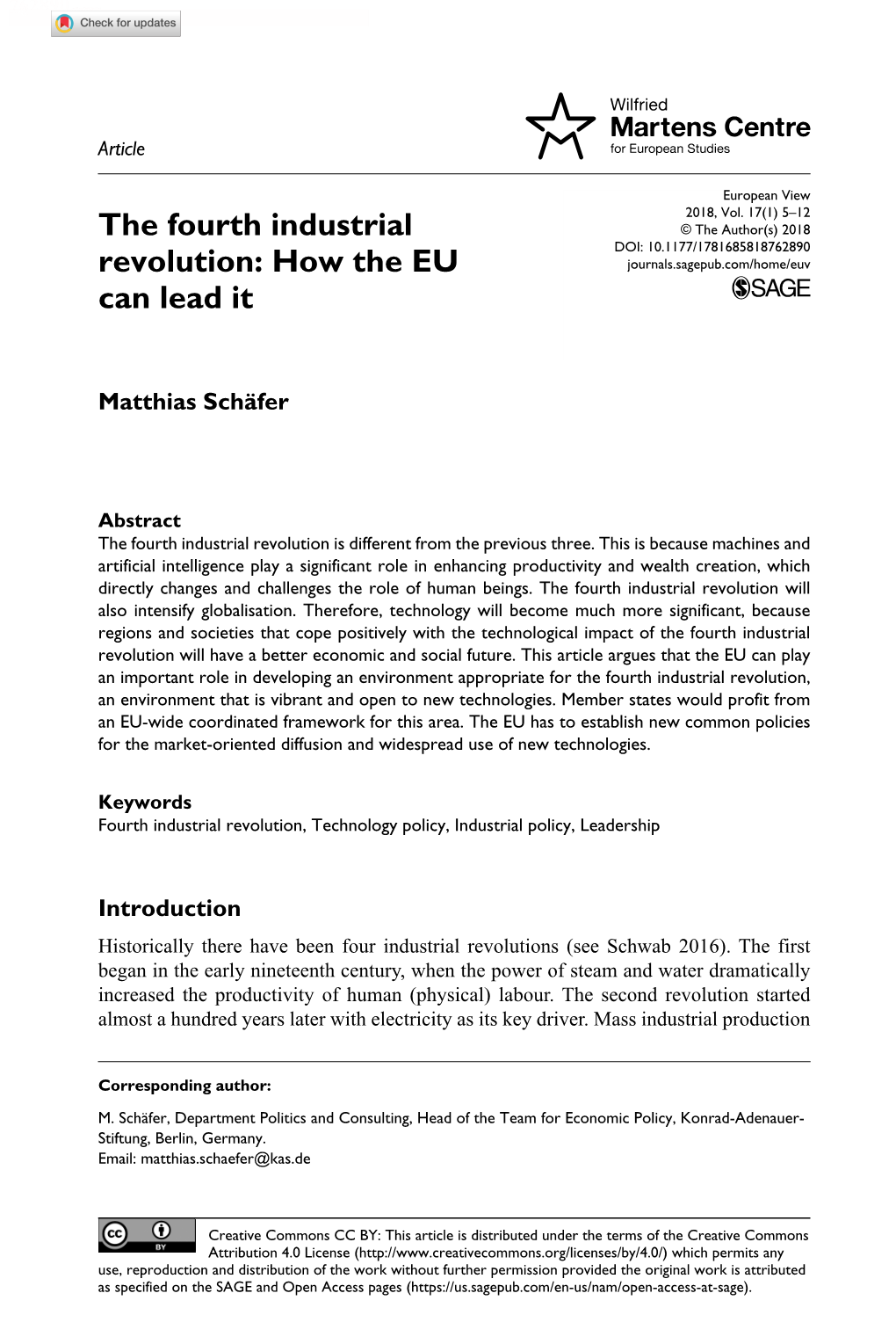 The Fourth Industrial Revolution: How the EU Can Lead It