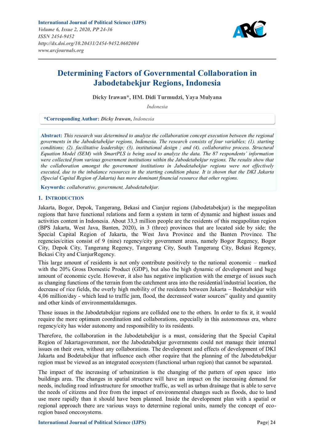 Determining Factors of Governmental Collaboration in Jabodetabekjur Regions, Indonesia