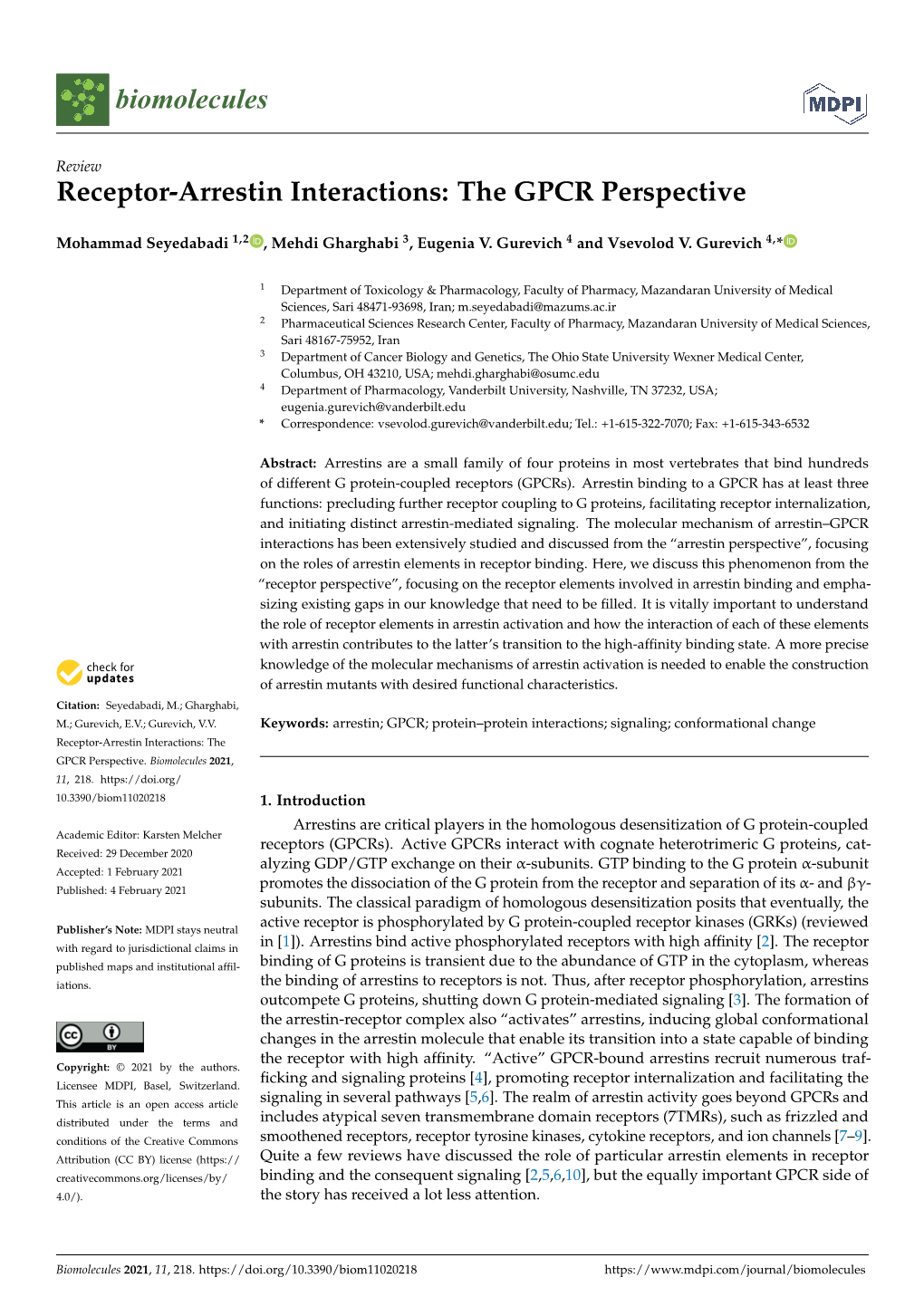 Receptor-Arrestin Interactions: the GPCR Perspective