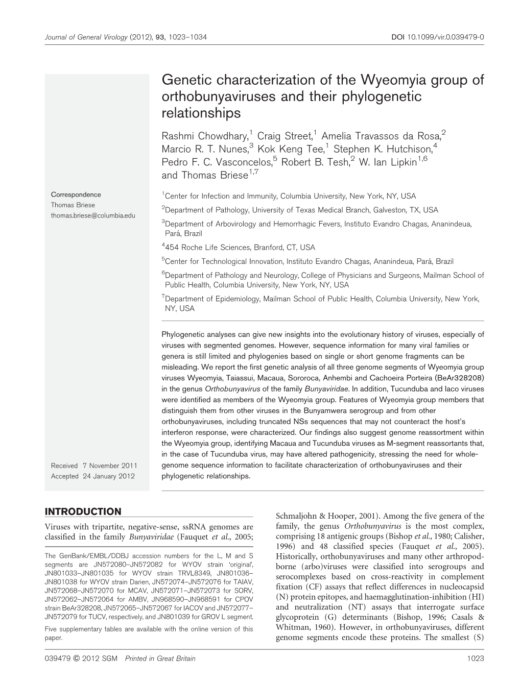 Genetic Characterization of the Wyeomyia Group of Orthobunyaviruses and Their Phylogenetic Relationships