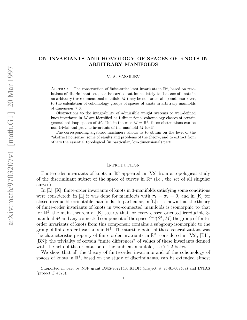 Arxiv:Math/9703207V1 [Math.GT] 20 Mar 1997