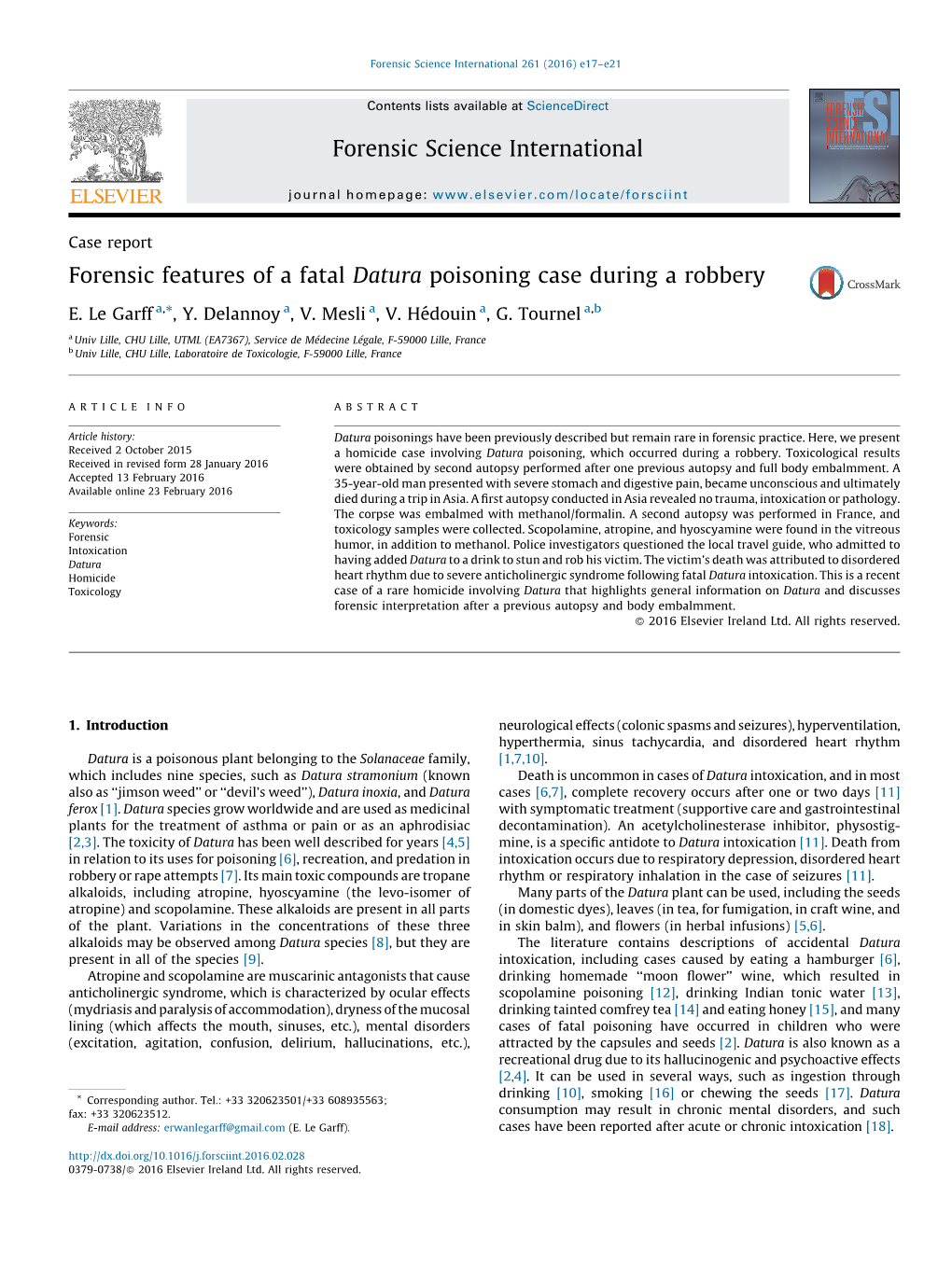 Forensic Features of a Fatal Datura Poisoning Case During a Robbery