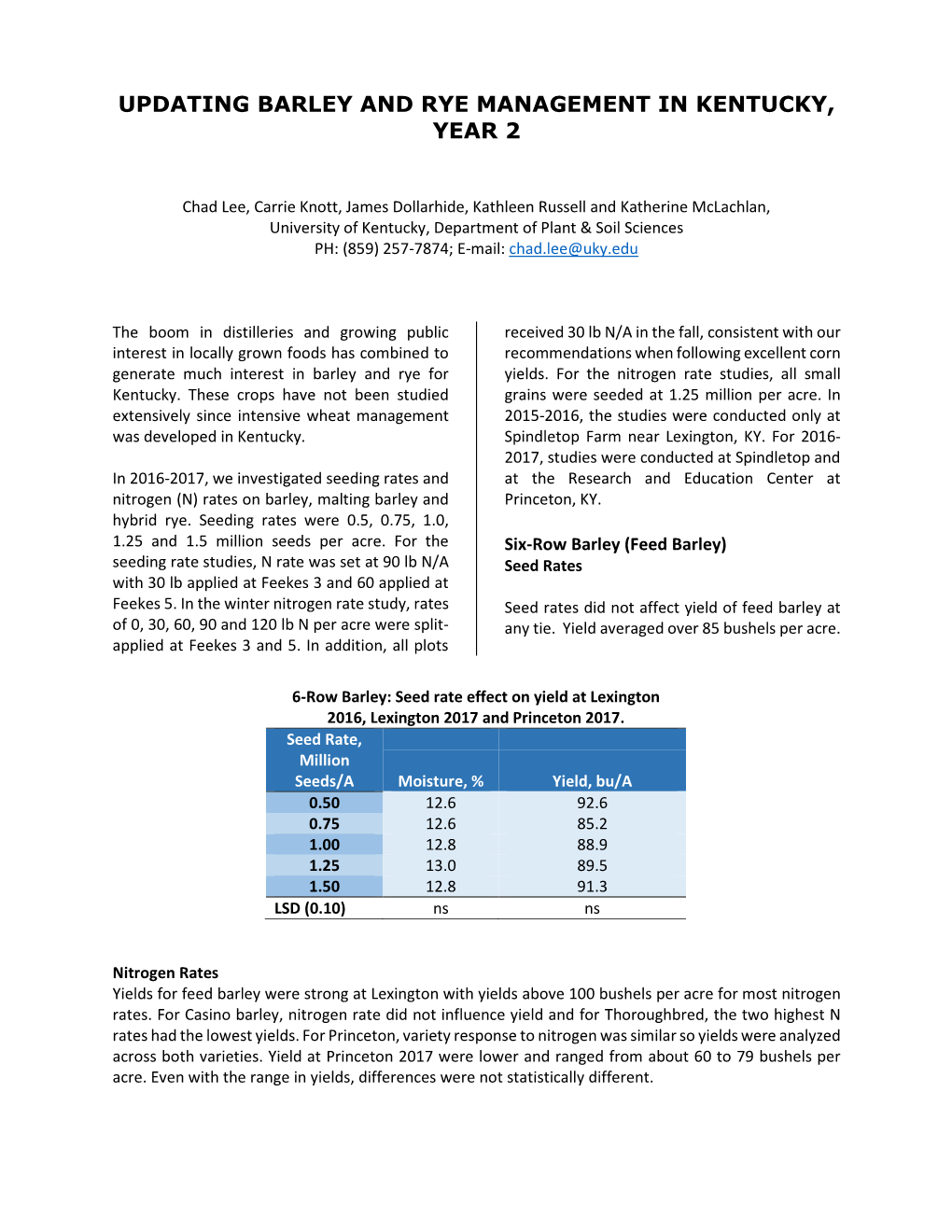 Updating Barley and Rye Management in Kentucky, Year 2