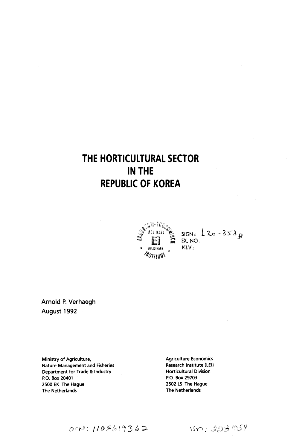 The Horticultural Sector in the Republic of Korea