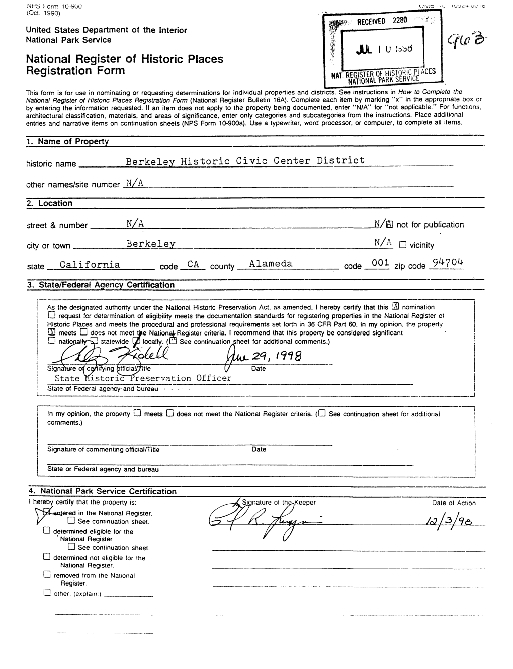 National Register of Historic Places Registration Form JUL I U