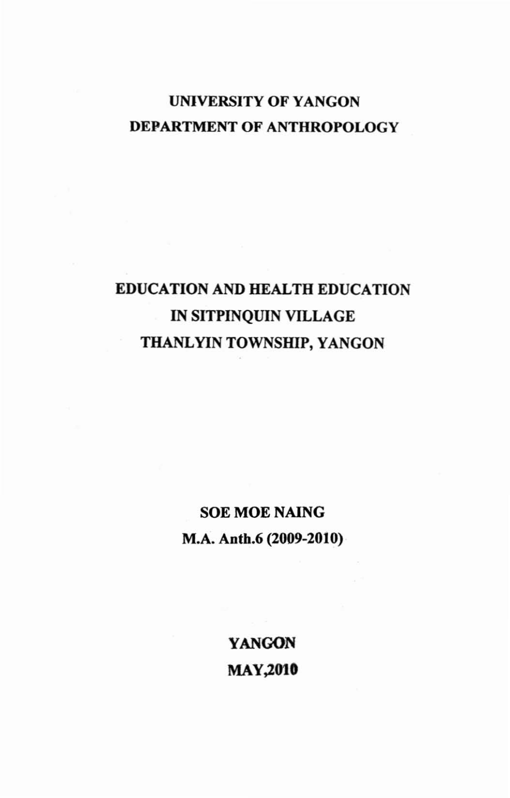 University of Yangon Department of Anthropology