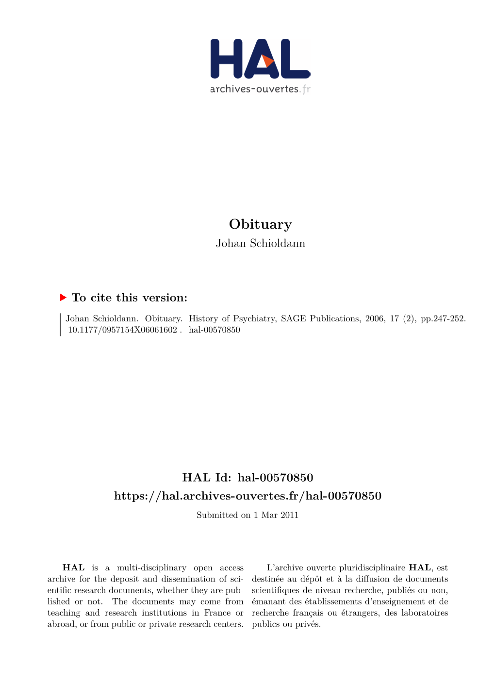 Obituary Johan Schioldann