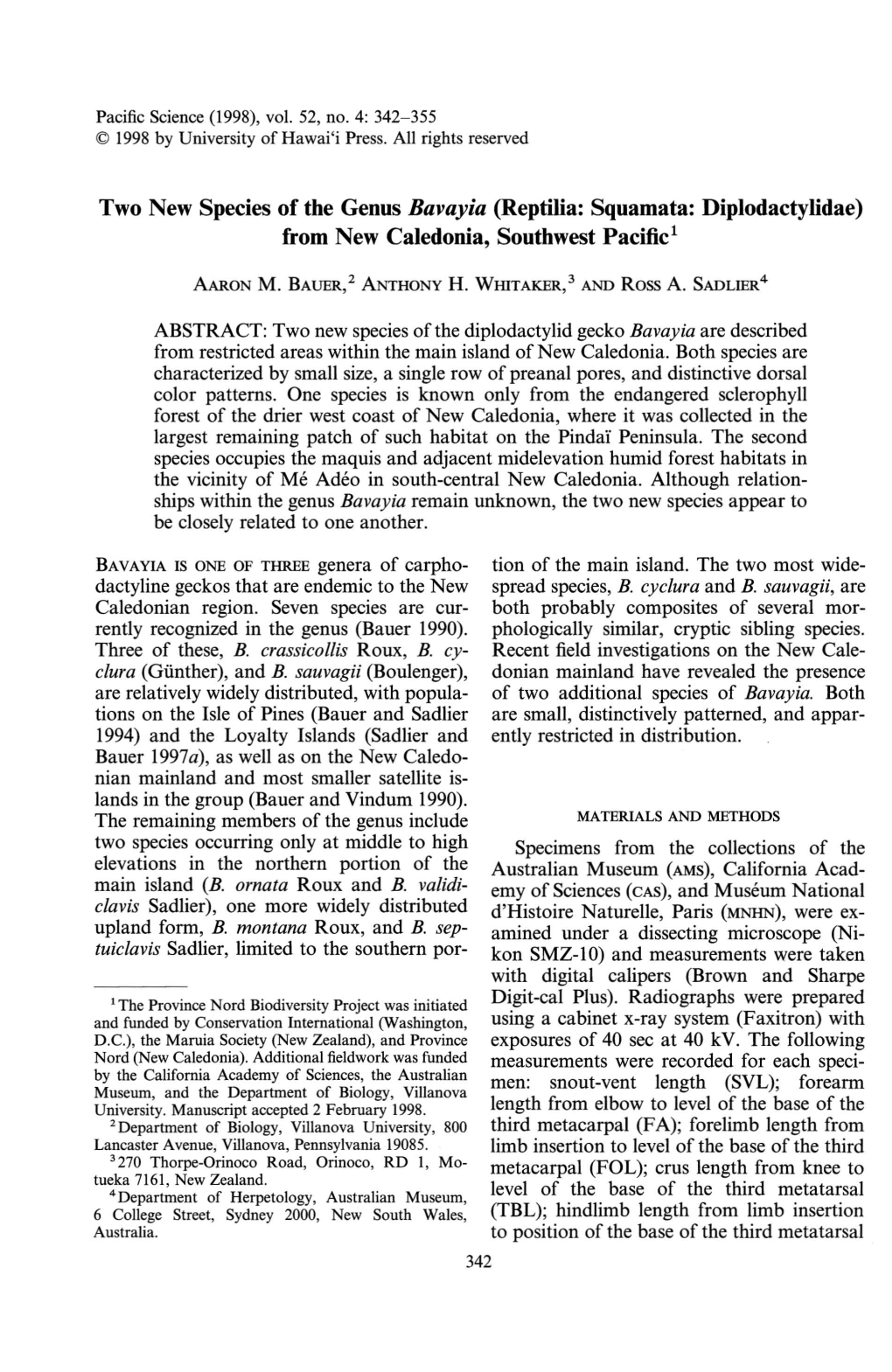 Two New Species of the Genus Bavayia (Reptilia: Squamata: Diplodactylidae) from New Caledonia, Southwest Pacific!