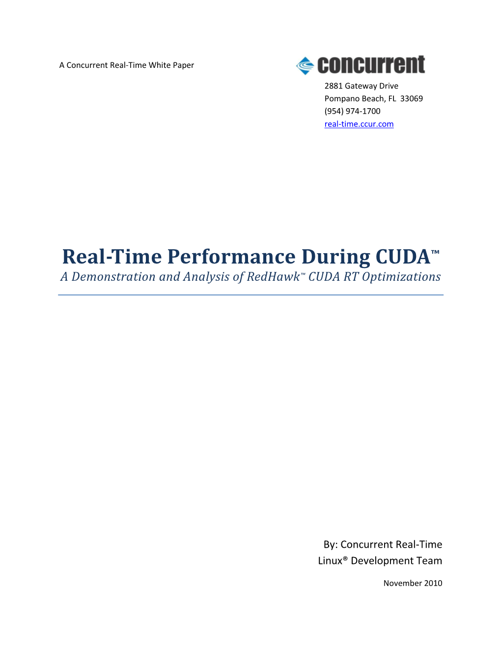 Real-Time Performance During CUDA™ a Demonstration and Analysis of Redhawk™ CUDA RT Optimizations