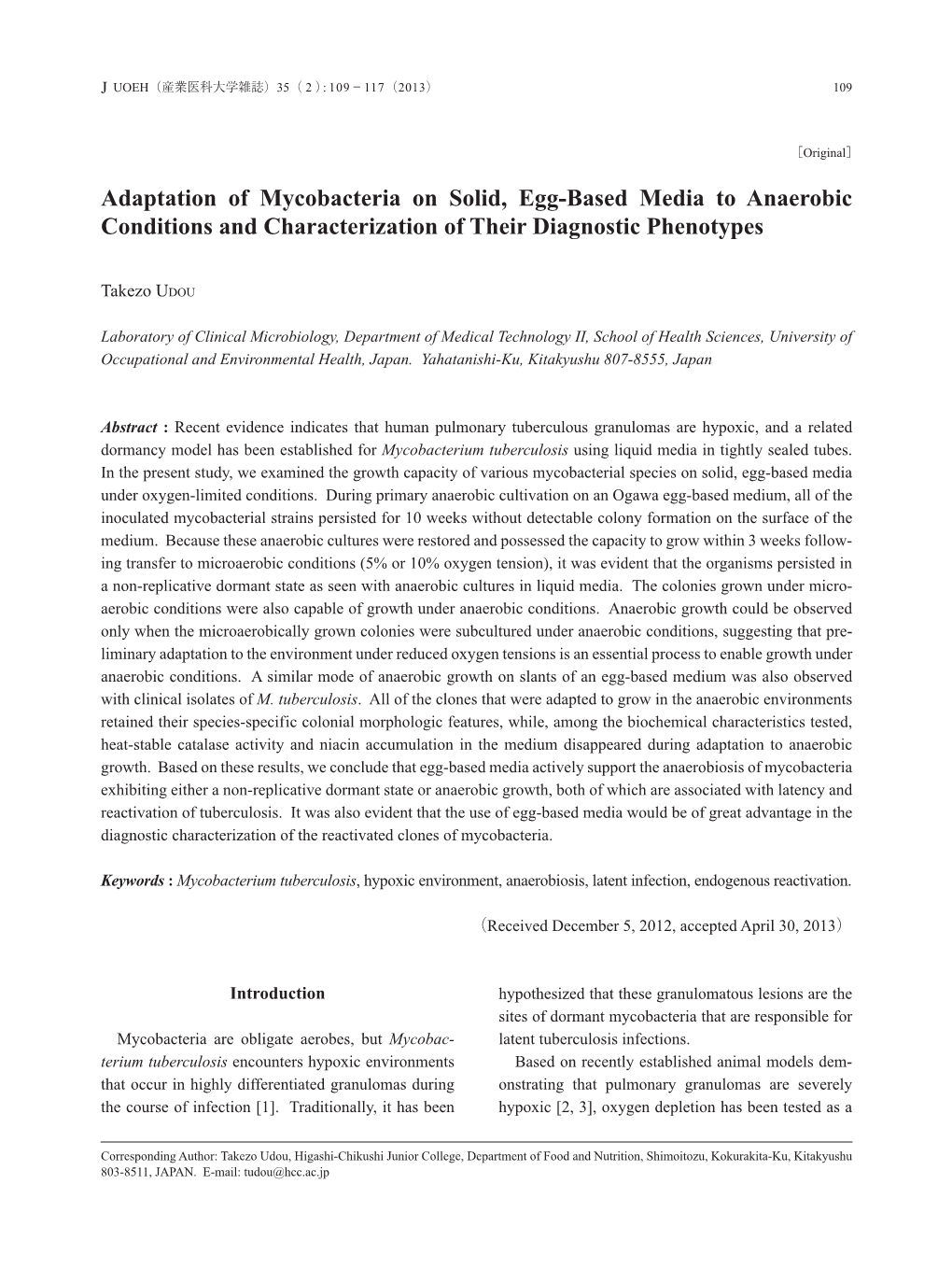 Adaptation of Mycobacteria on Solid, Egg-Based Media to Anaerobic Conditions and Characterization of Their Diagnostic Phenotypes