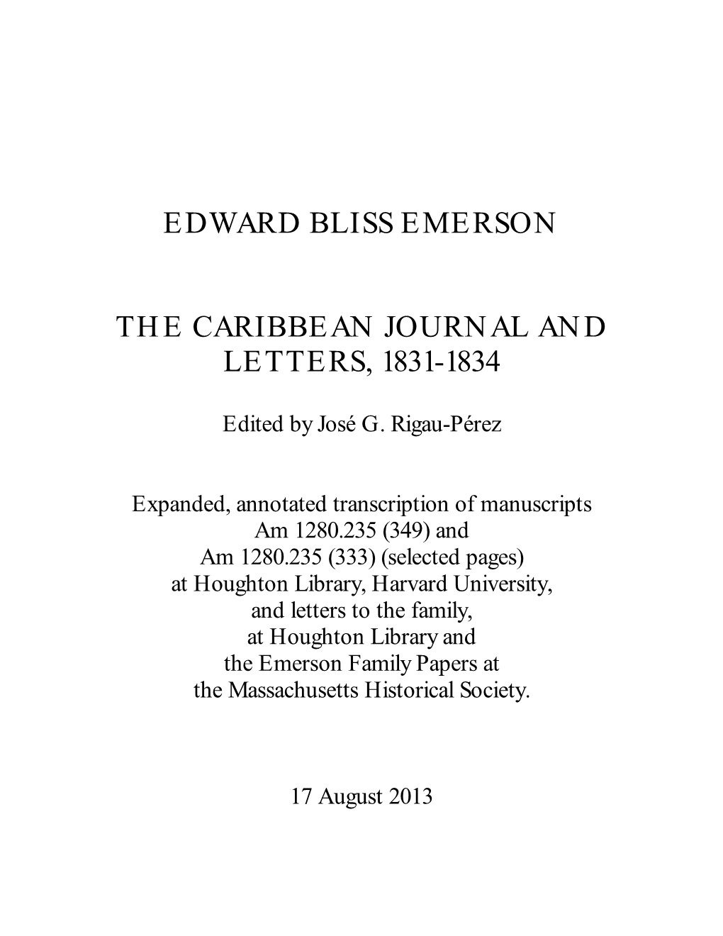 Edward Bliss Emerson the Caribbean Journal And