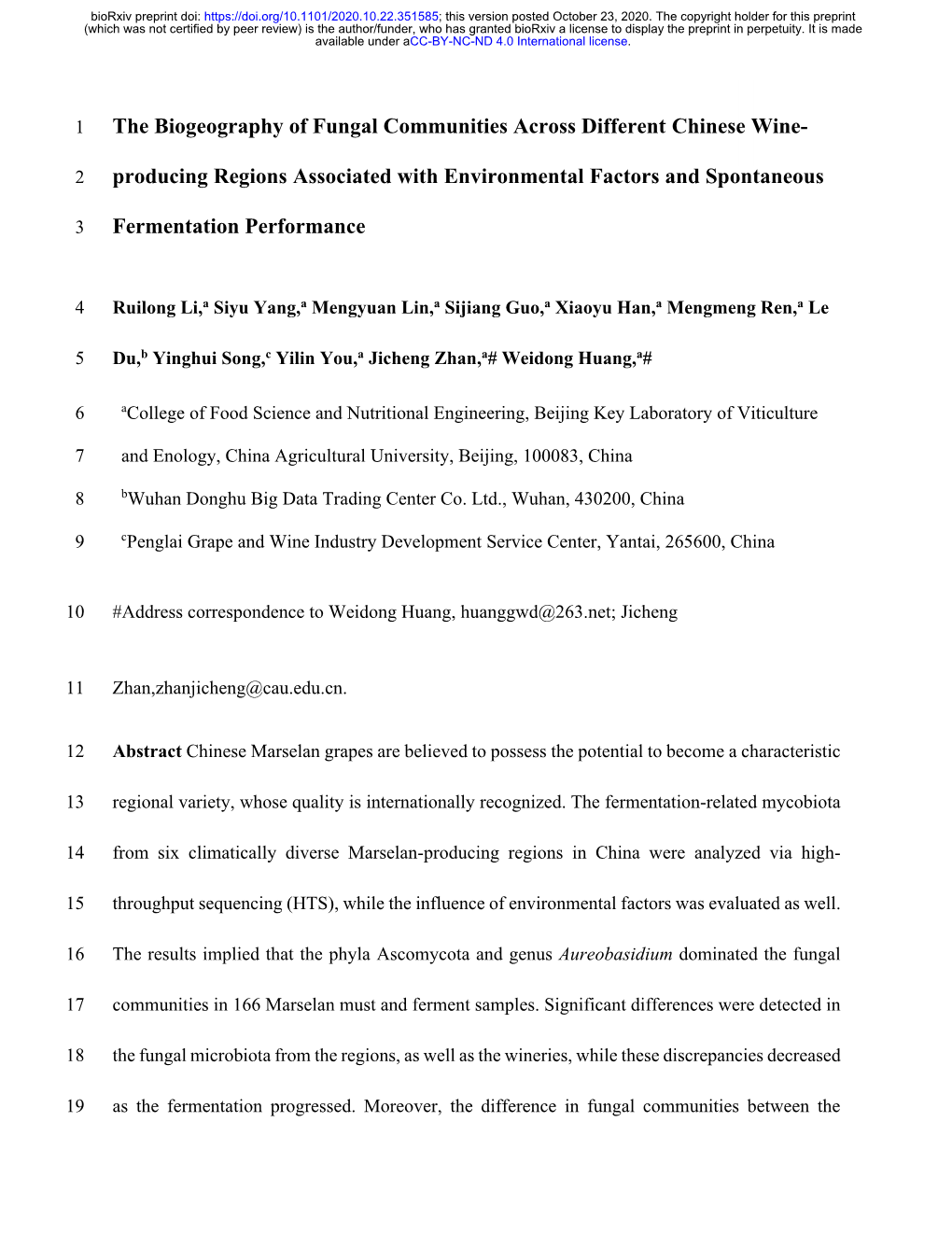 The Biogeography of Fungal Communities Across Different Chinese Wine-Producing Regions Associated with Environmental Factors