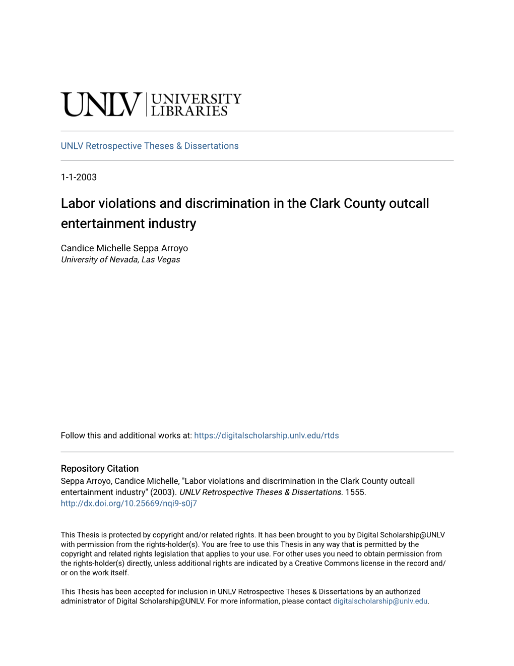 Labor Violations and Discrimination in the Clark County Outcall Entertainment Industry