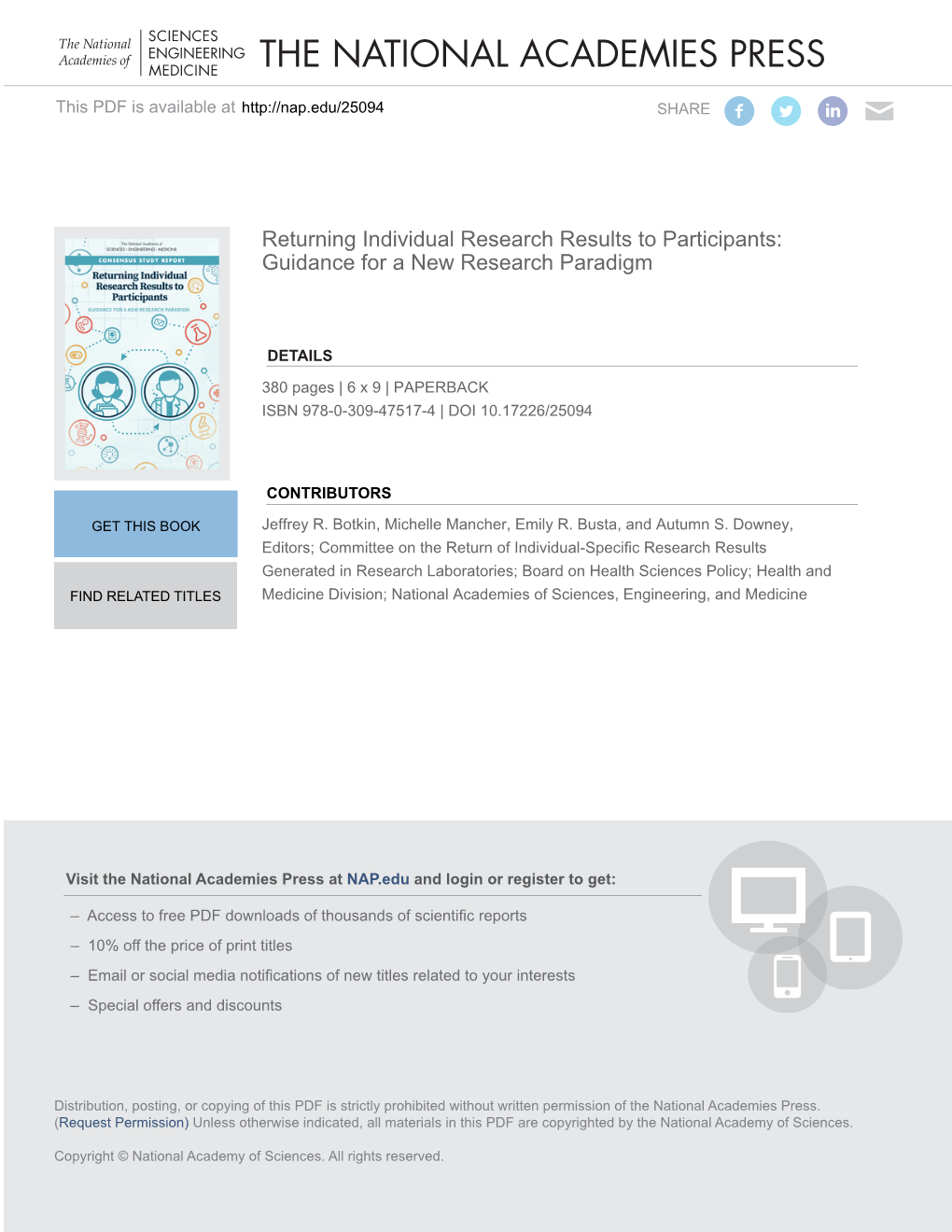 Returning Individual Research Results to Participants: Guidance for a New Research Paradigm