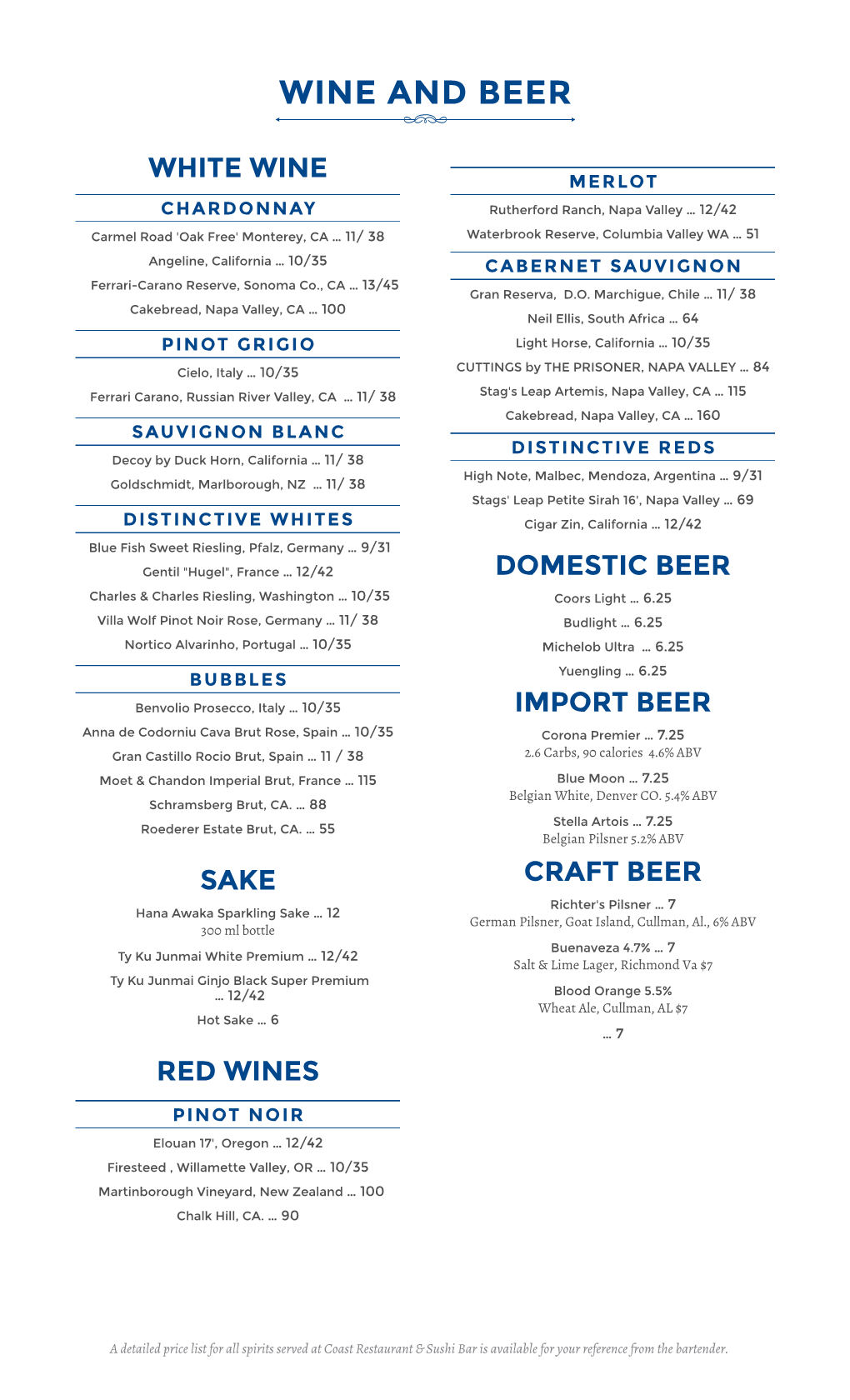 Wine/Beer Menu