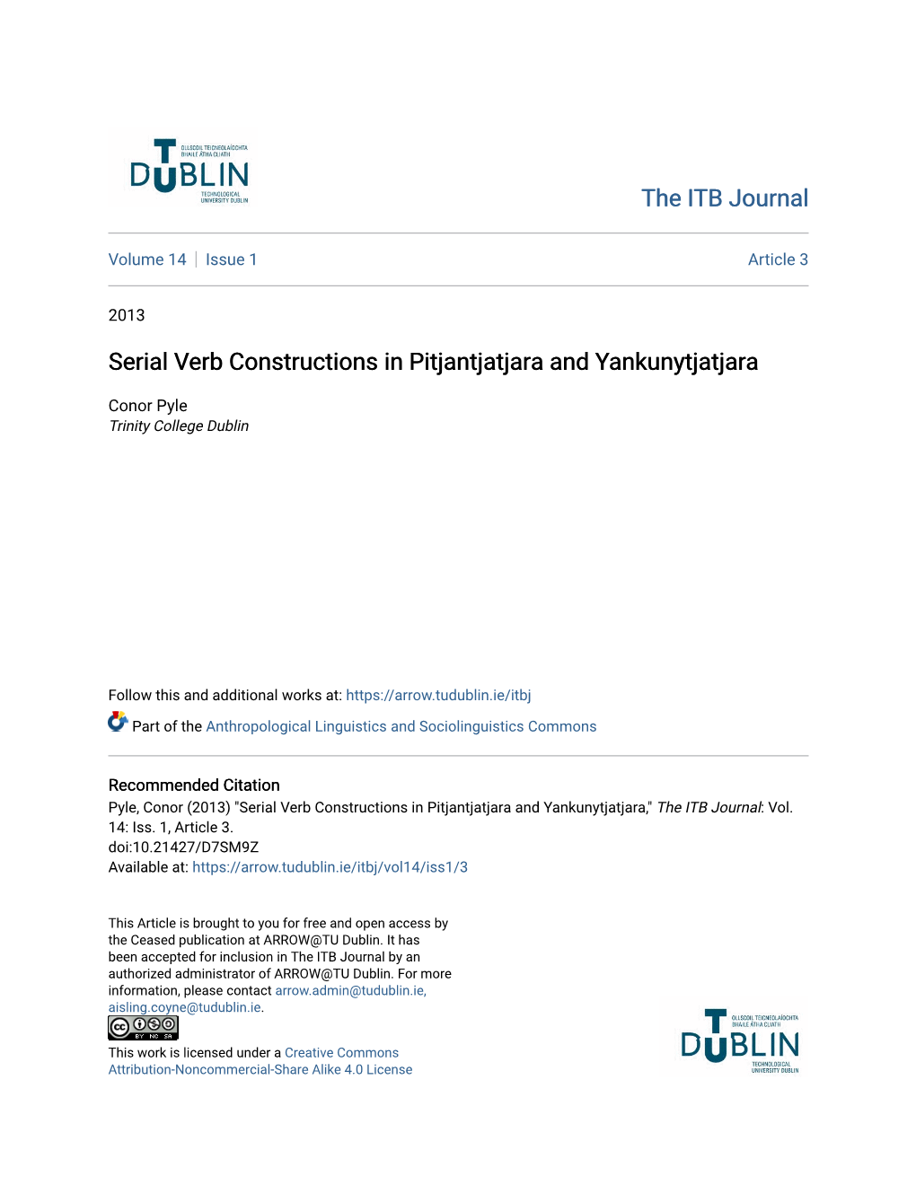 Serial Verb Constructions in Pitjantjatjara and Yankunytjatjara