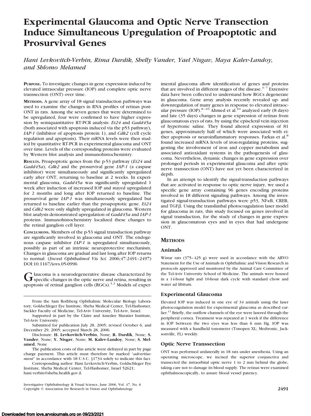 Experimental Glaucoma and Optic Nerve Transection Induce Simultaneous Upregulation of Proapoptotic and Prosurvival Genes