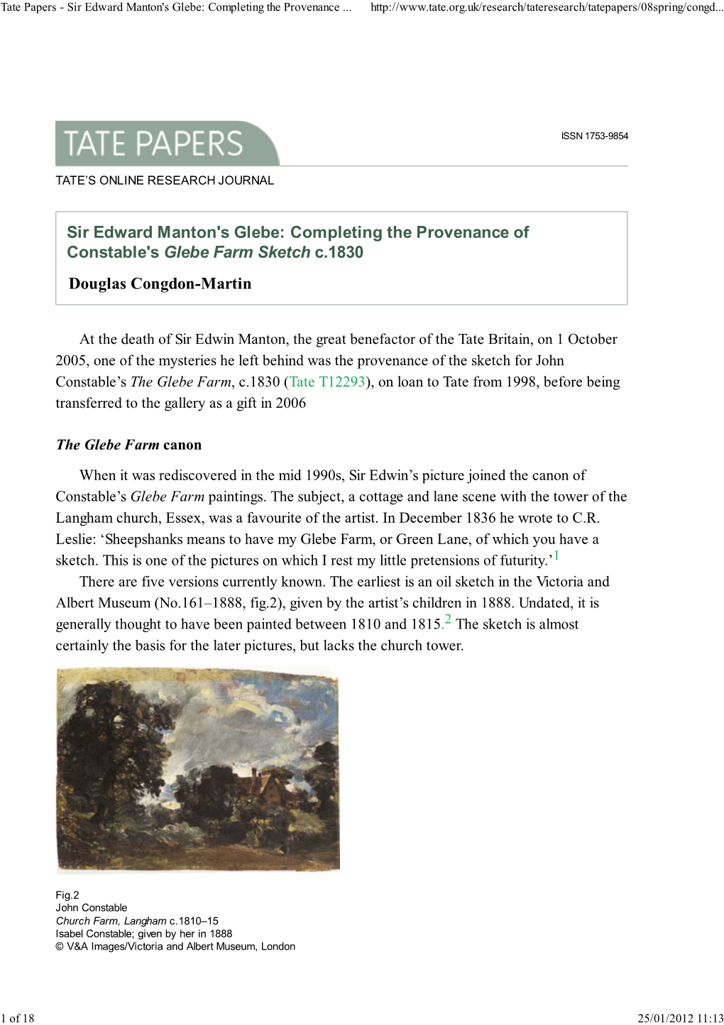 Tate Papers - Sir Edward Manton's Glebe: Completing the Provenance