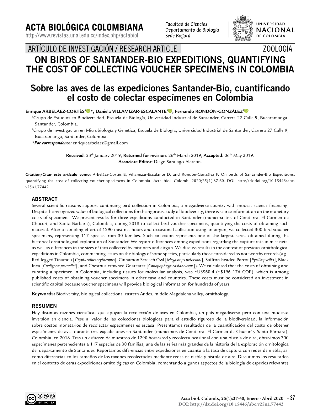 On Birds of Santander-Bio Expeditions, Quantifying The