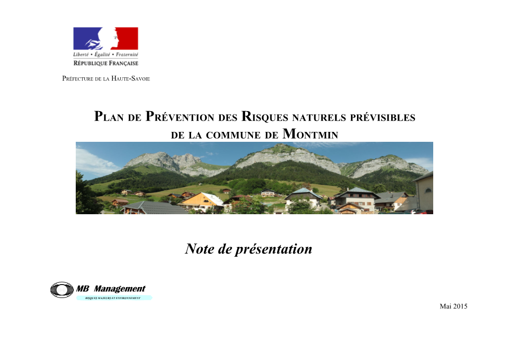Plan De Prévention Des Risques Naturels Prévisibles De La Commune De Montmin