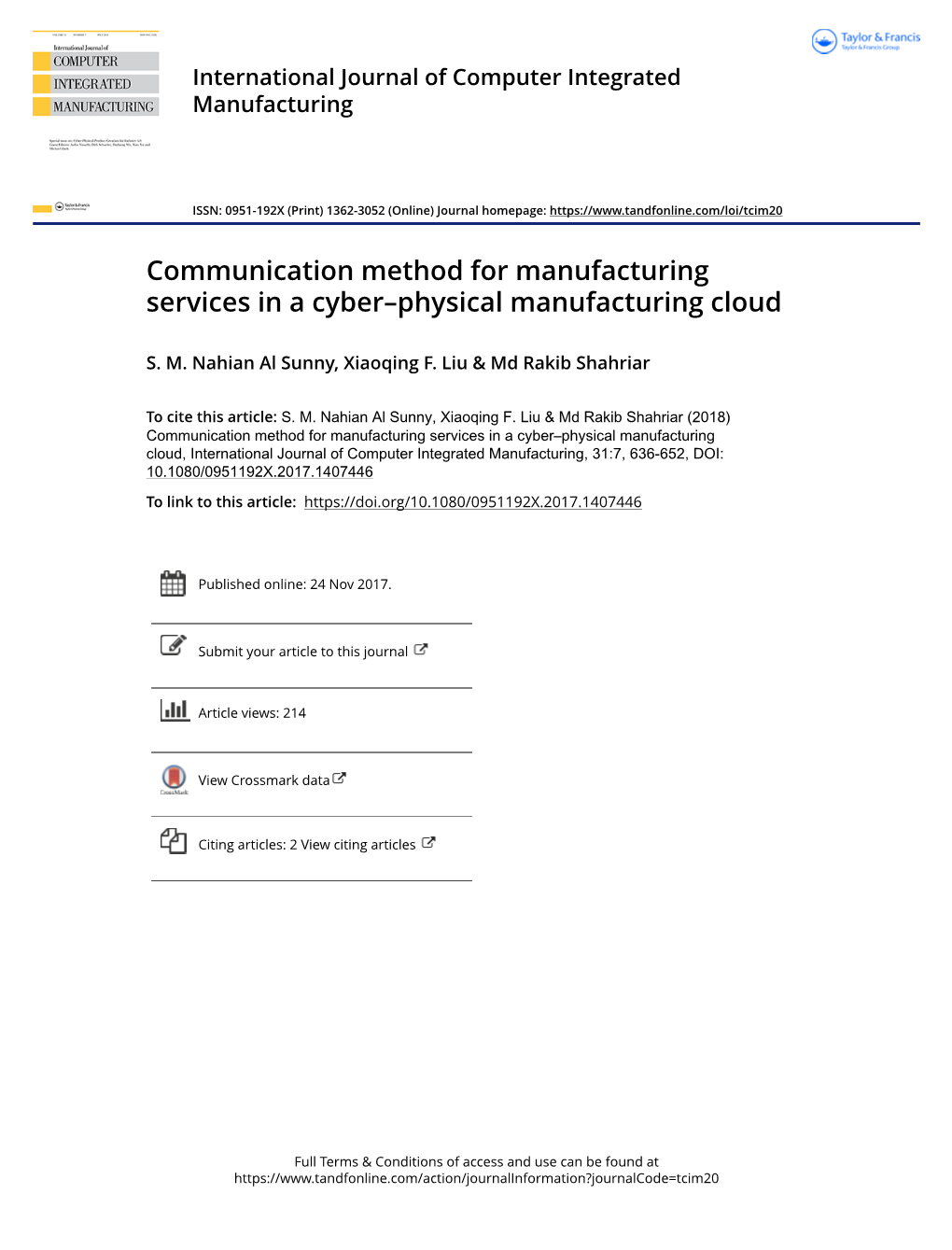 Communication Method for Manufacturing Services in a Cyber–Physical Manufacturing Cloud