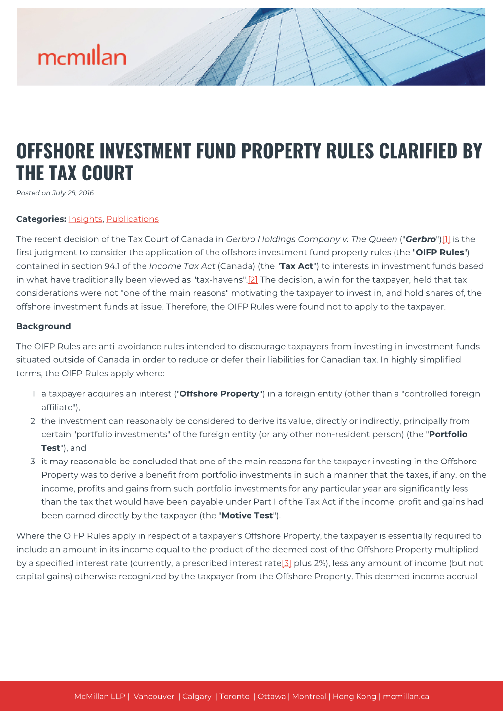 OFFSHORE INVESTMENT FUND PROPERTY RULES CLARIFIED by the TAX COURT Posted on July 28, 2016