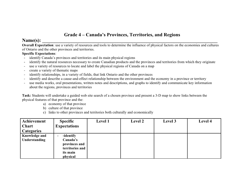 Grade 4 Canada S Provinces, Territories, and Regions