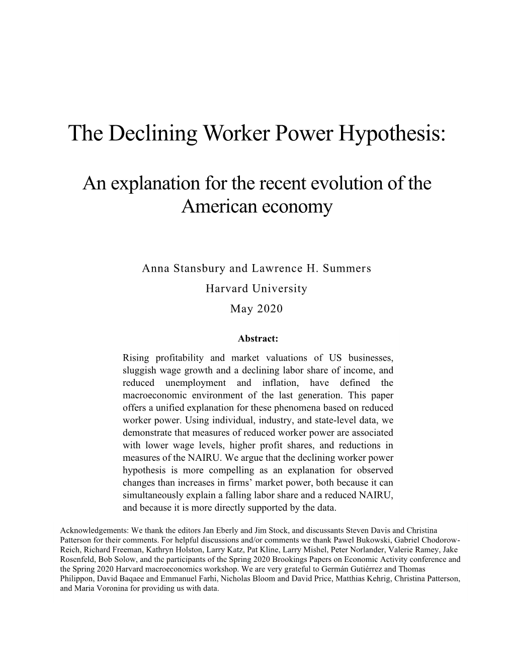 The Declining Worker Power Hypothesis