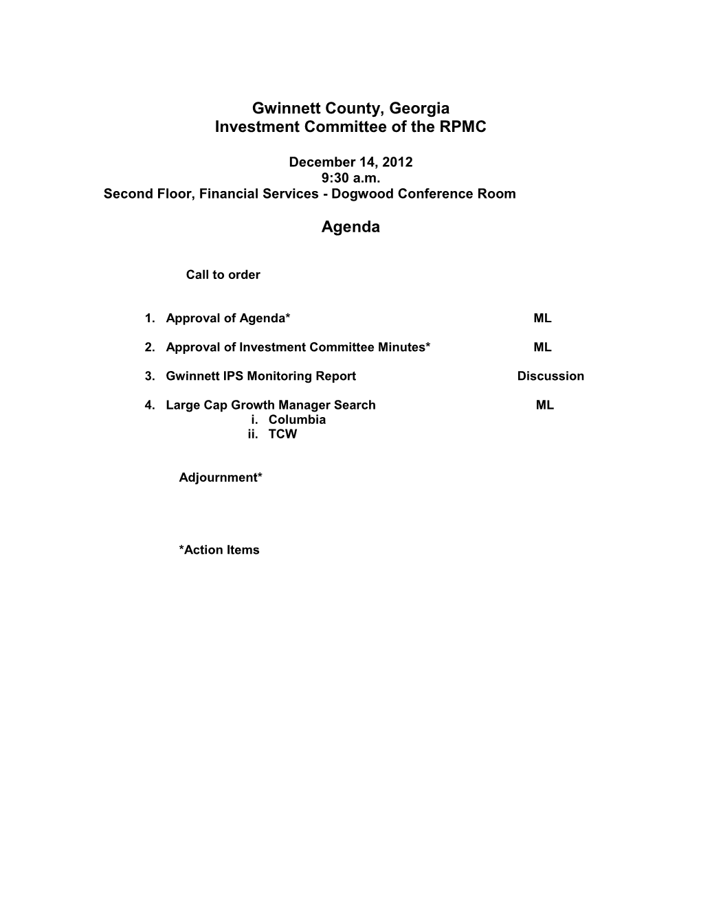 Gwinnett County, Georgia Investment Committee of the RPMC Agenda