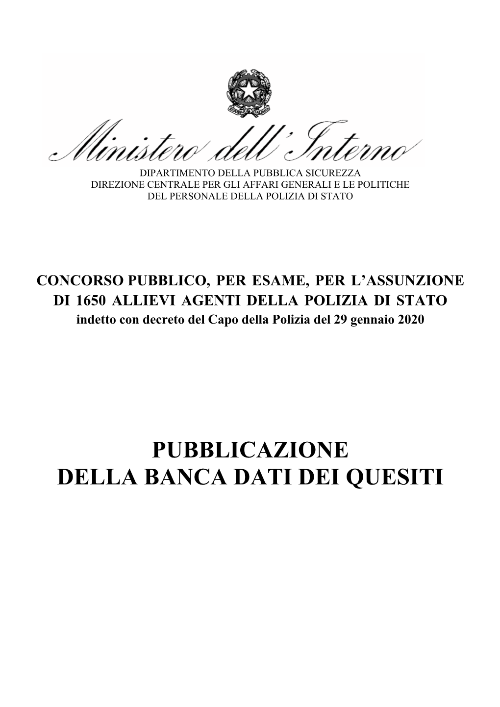 Pubblicazione Della Banca Dati Dei Quesiti