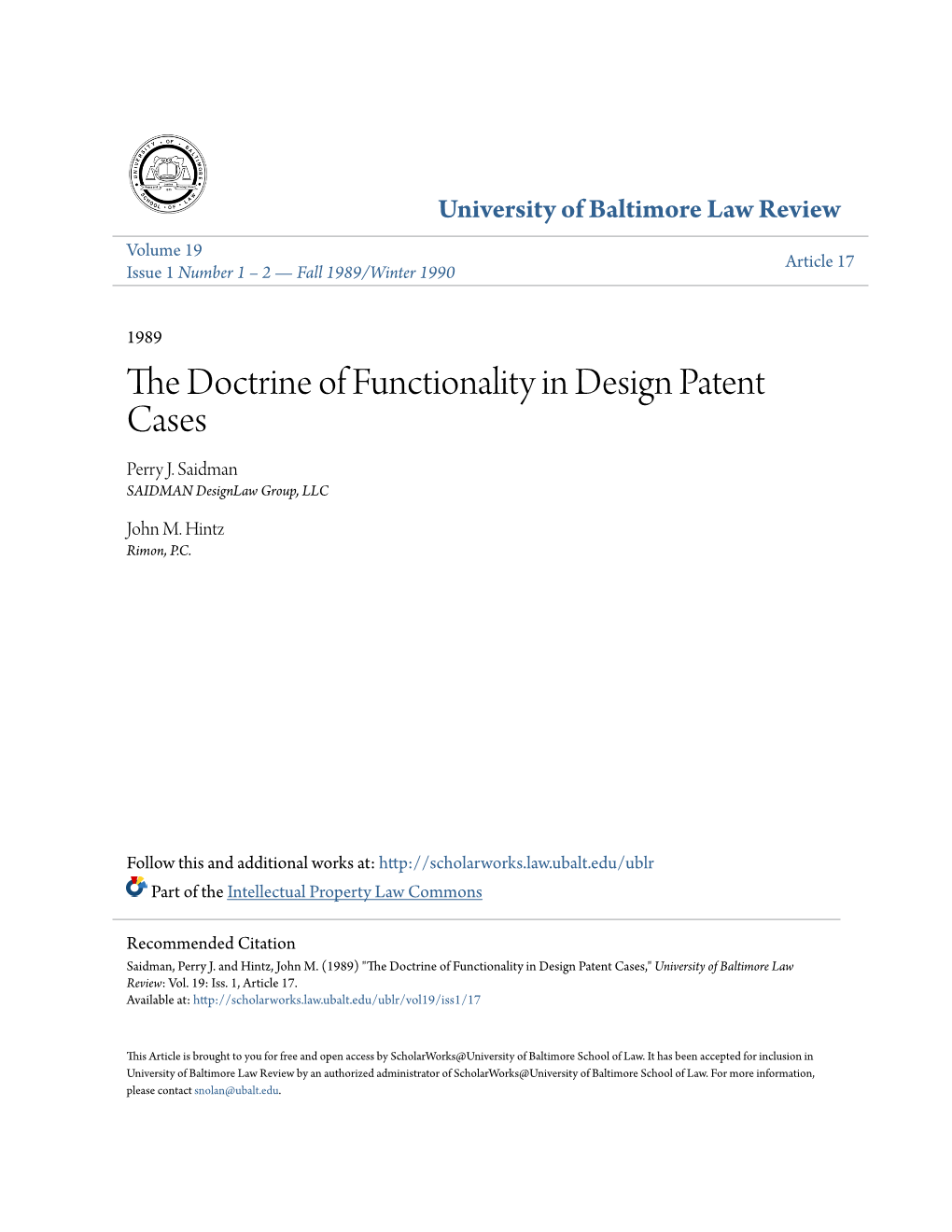 The Doctrine of Functionality in Design Patent Cases
