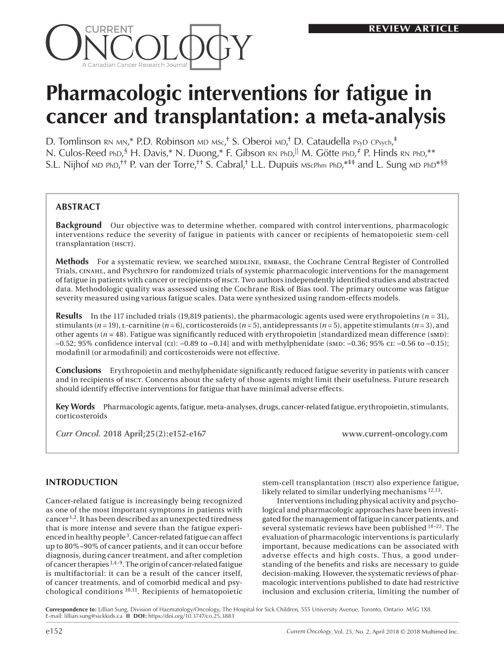 Pharmacologic Interventions for Fatigue in Cancer and Transplantation: a Meta-Analysis