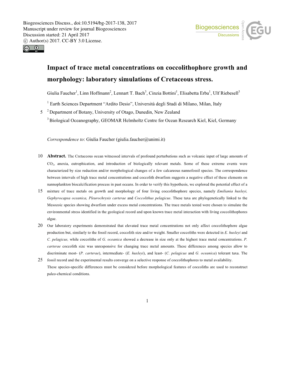 Impact of Trace Metal Concentrations on Coccolithophore Growth and Morphology: Laboratory Simulations of Cretaceous Stress