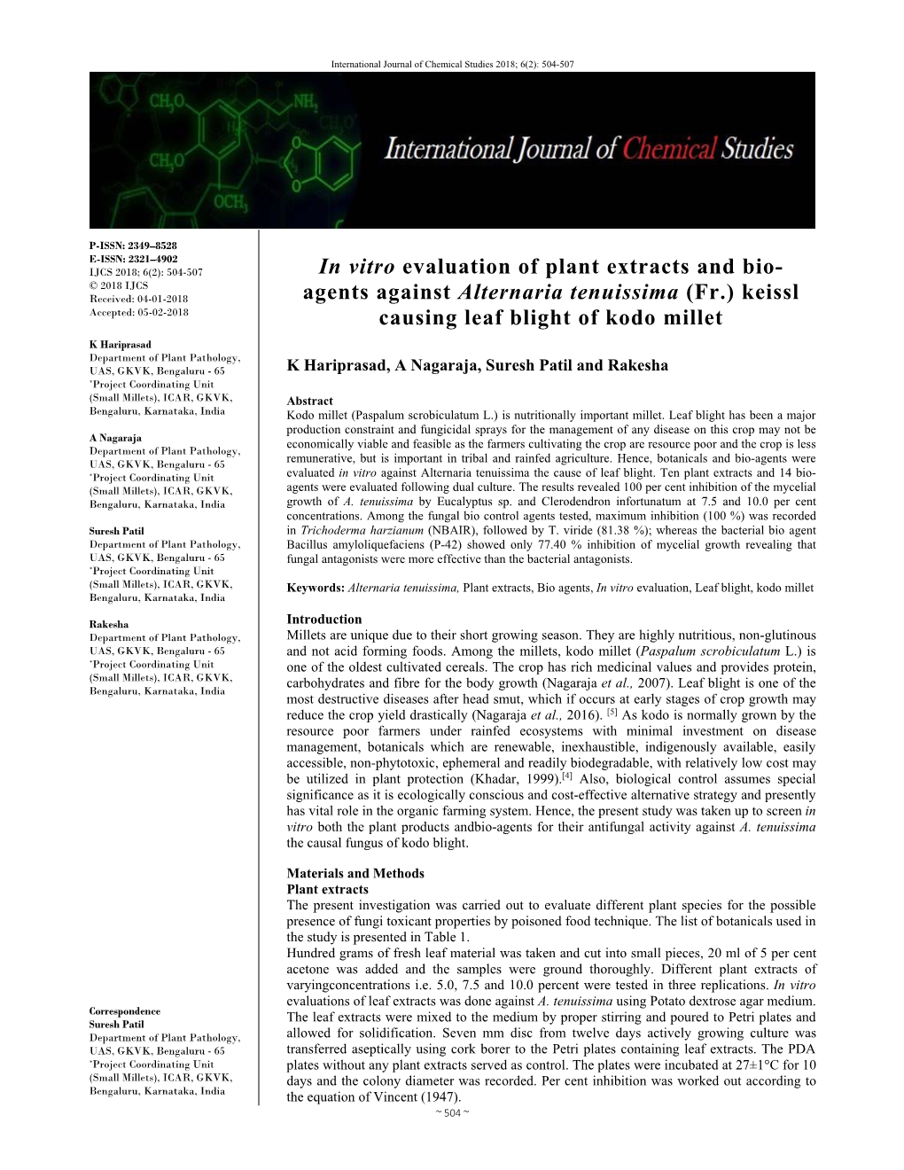 In Vitro Evaluation of Plant Extracts and Bio- Agents Against Alternaria