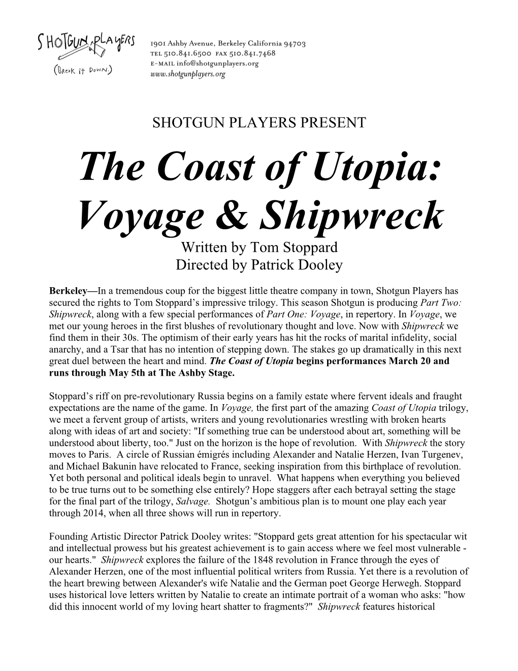 The Coast of Utopia: Voyage & Shipwreck