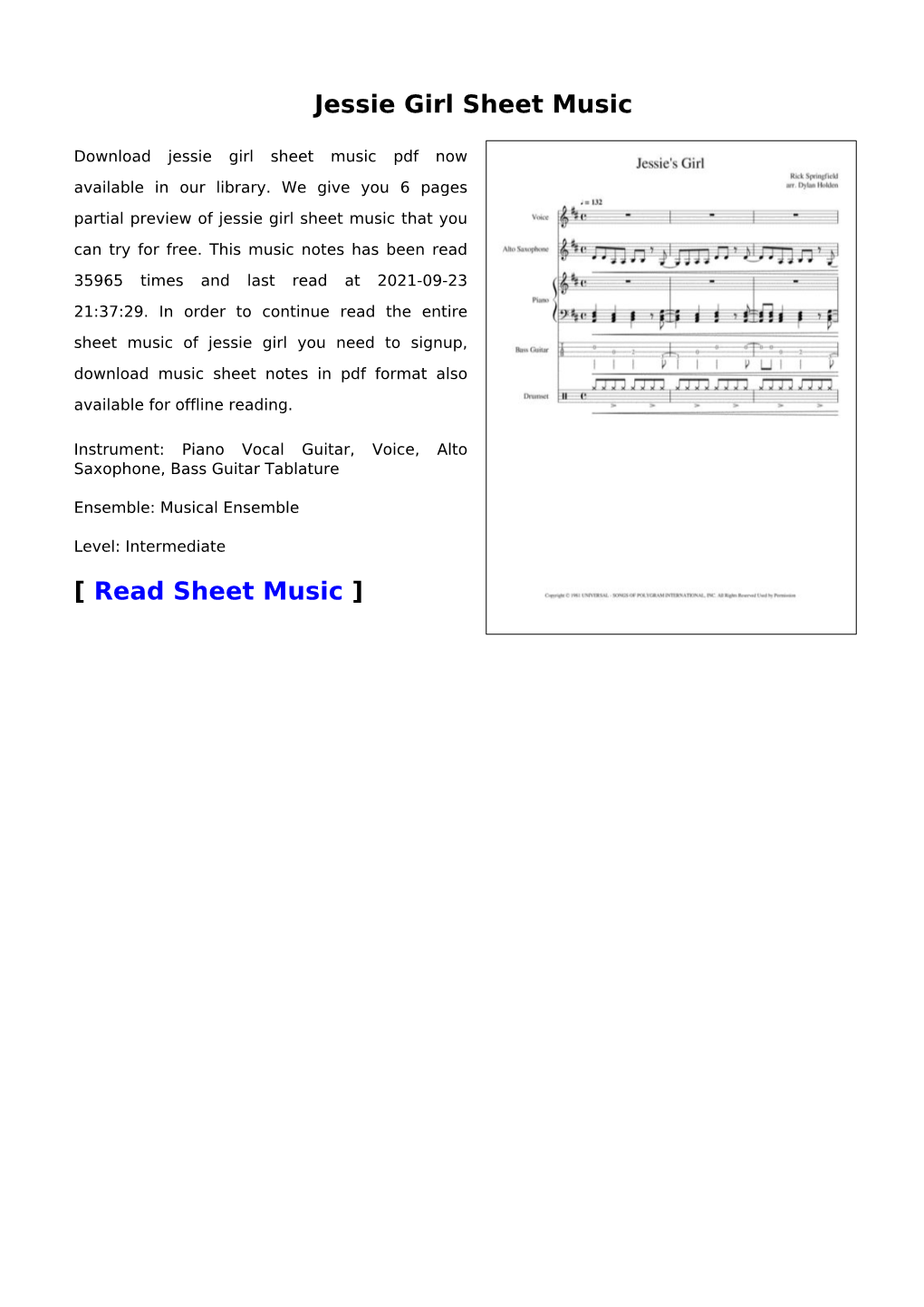 Jessie Girl Sheet Music