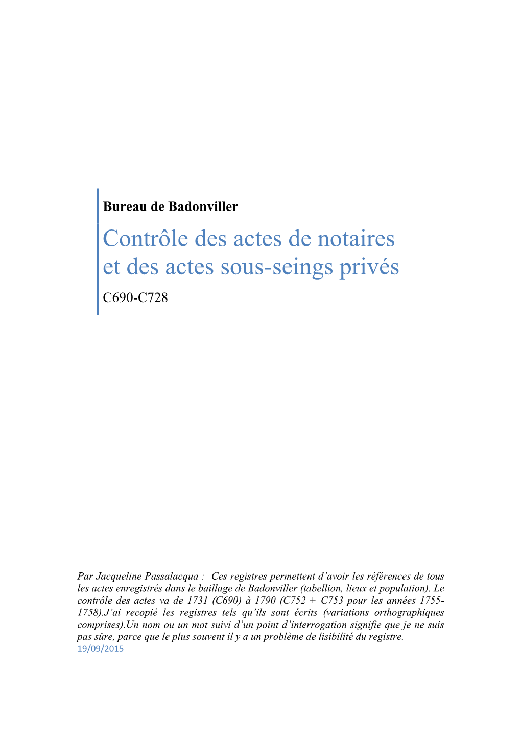 Contrôle Des Actes De Notaires Et Des Actes Sous-Seings Privés C690-C728