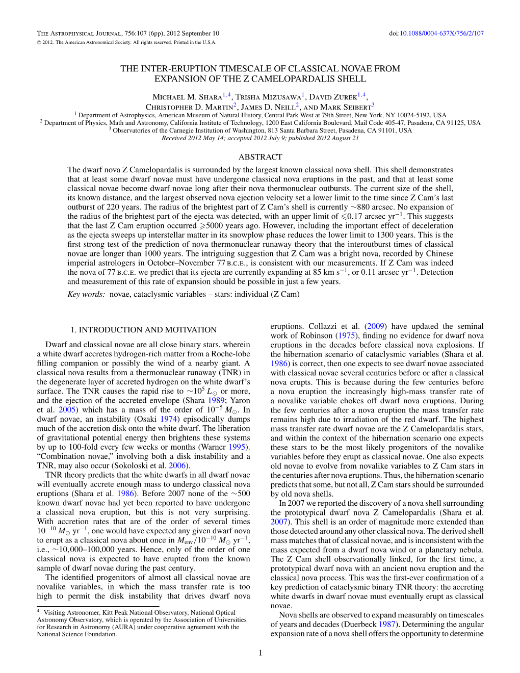 The Inter-Eruption Timescale of Classical Novae from Expansion of the Z Camelopardalis Shell