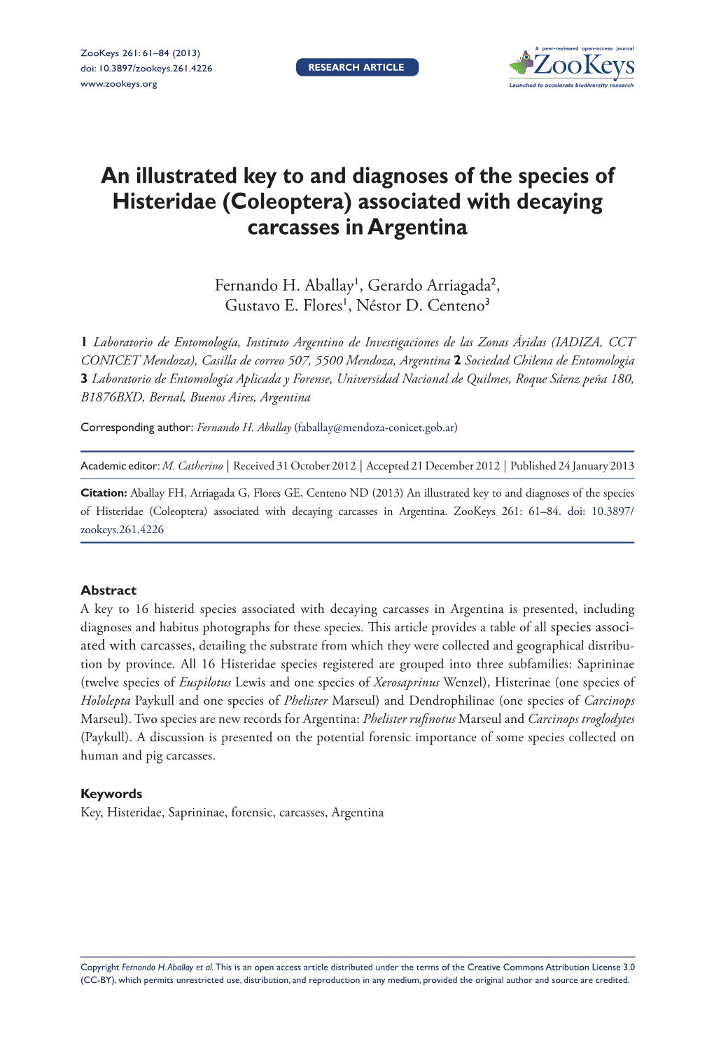 (Coleoptera) Associated with Decaying Carcasses in Argentina