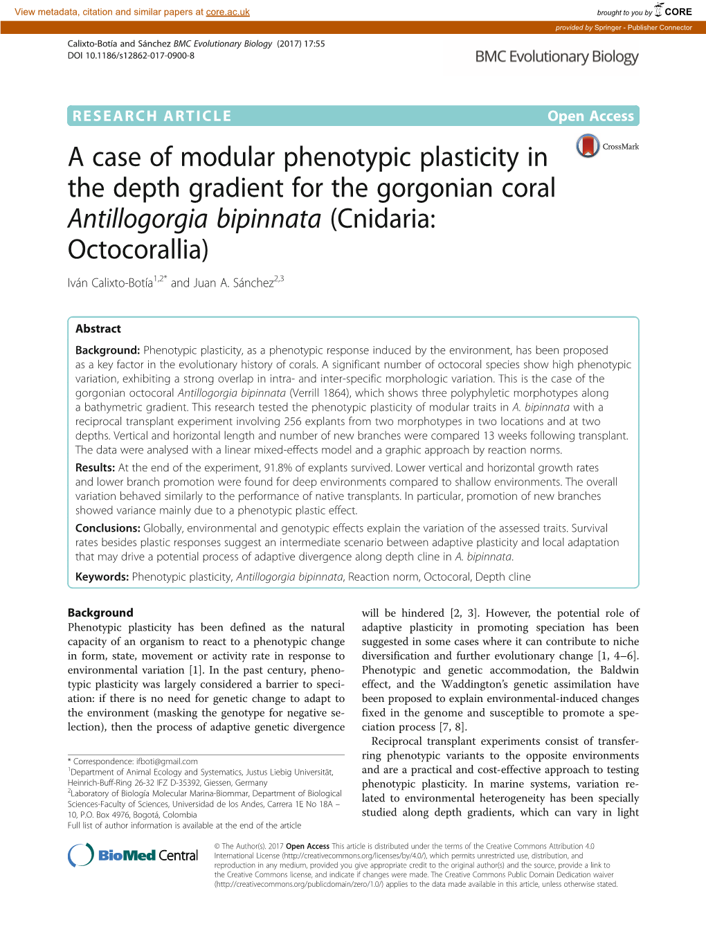 A Case of Modular Phenotypic Plasticity in the Depth