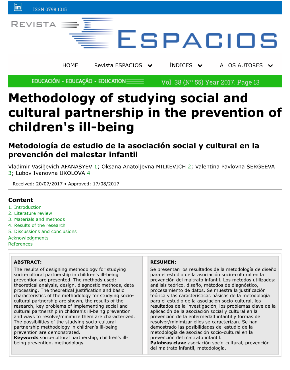 Methodology of Studying Social and Cultural Partnership in the Prevention of Children's Ill-Being